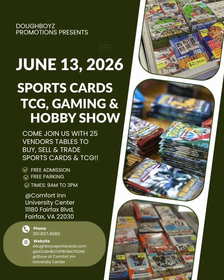 Flyer for Fairfax Sports Card, TCG & Collectibles Show Comfort Inn